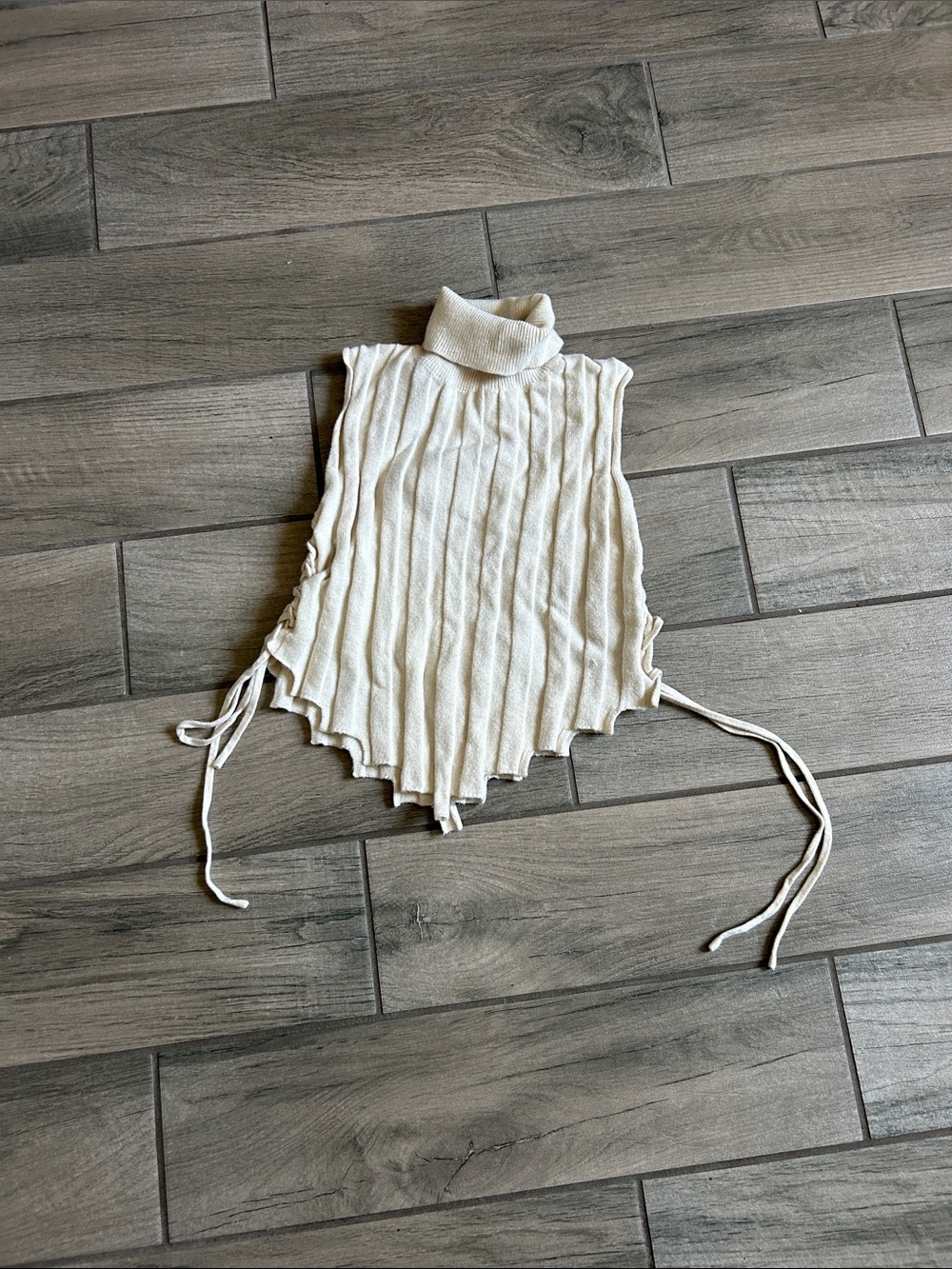 Cream Ribbed Turtleneck Dickey with Side Ties